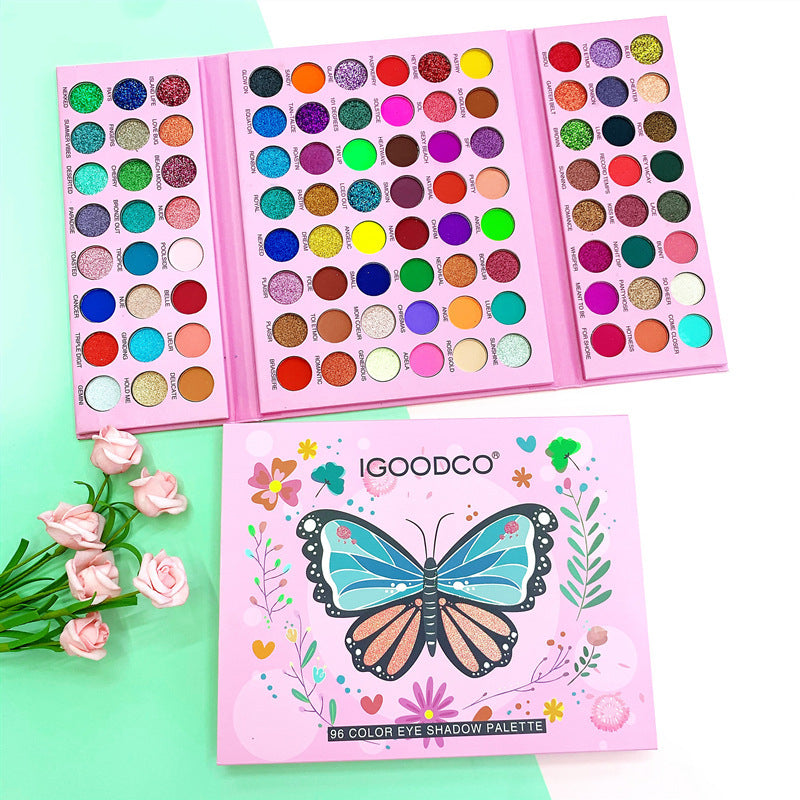 Colourful 96-color Palette butterfly pattern pearly matte Eye Makeup Eyeshadow Toy for Kids