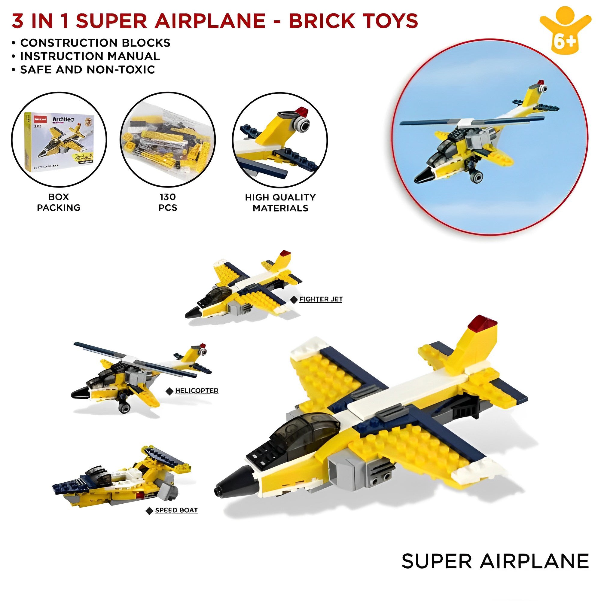130Pcs Super Creative 3 In 1 Architect Super Airplane Blocks Toy Set