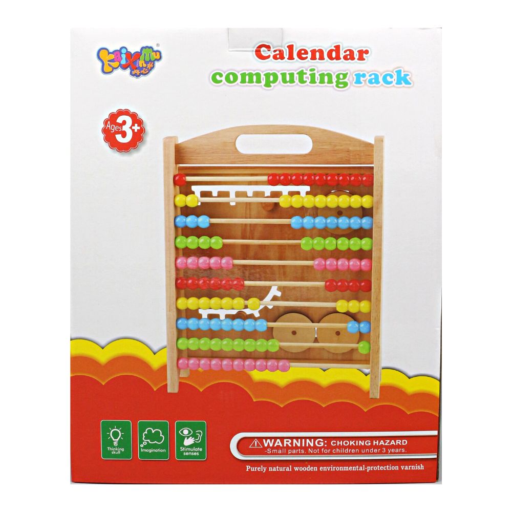 Wooden Calendar, Clock And Computing Educational Wooden Toy Rack For Kids