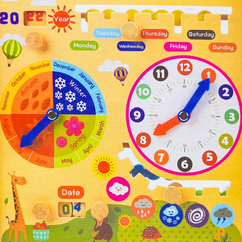 Wooden Calendar, Clock And Computing Educational Wooden Toy Rack For Kids
