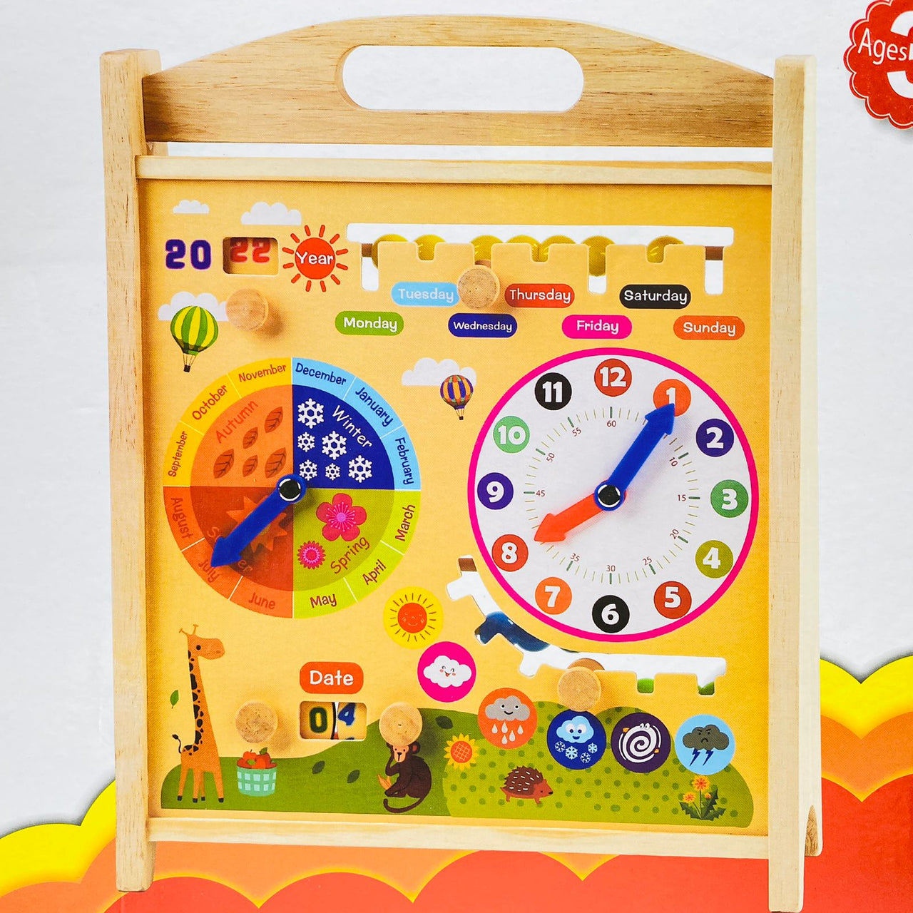 Wooden Calendar, Clock And Computing Educational Wooden Toy Rack For Kids