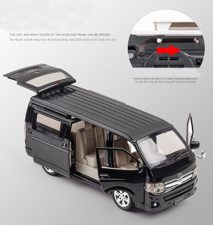 High Simulation 1:32 Toyota Hiace Alloy Die-Cast Model MPV Vehicle With Sound And Light