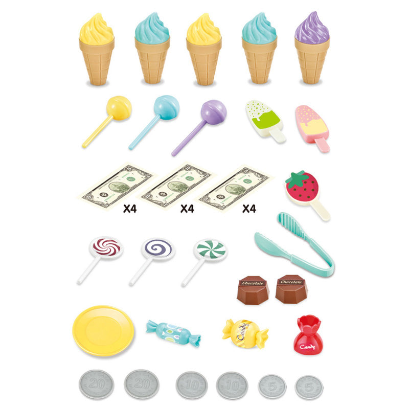 30 Pcs Plastic Ice Cream Candy Play Cart Kitchen Set Toy With Lights And Music For Kids