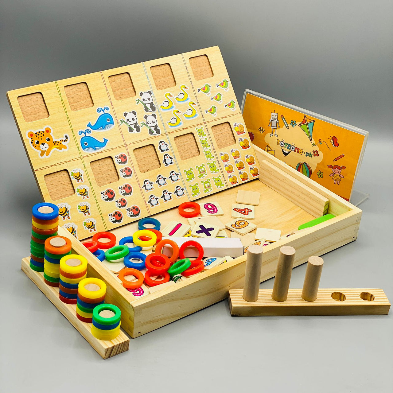 Multifunctional Wooden Donut Arithmetic Counting Stick learning Box For Kids